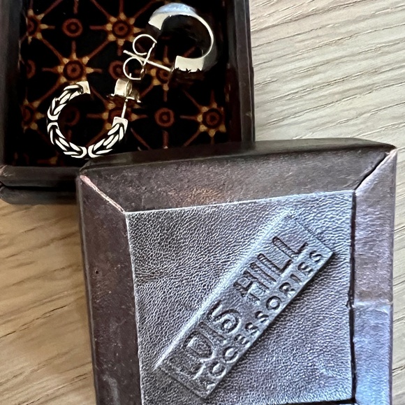 Lois Hill Hand Carved Scroll Chunky Post Hoop Earrings Sterling Silver 6" Drop - Picture 3 of 17